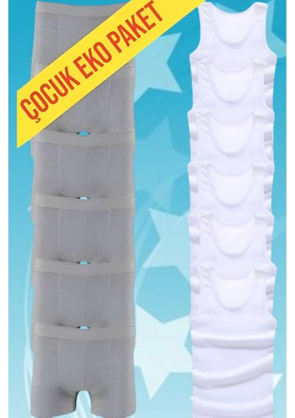 Erkek Çocuk Ikili Set Pamuklu Penye 6 Atlet 6 Boxer