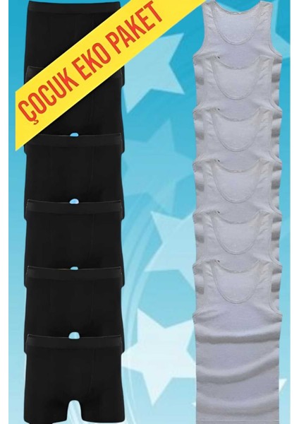 Erkek Çocuk Ikili Set Pamuklu Penye 6 Atlet 6 Boxer