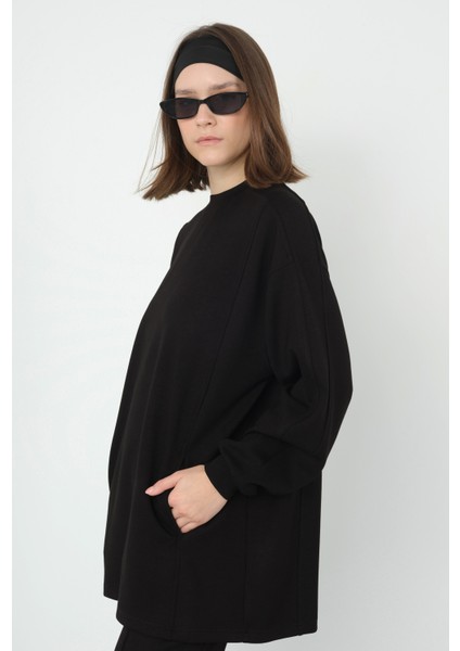 Parçalı Modal Sweat Siyah