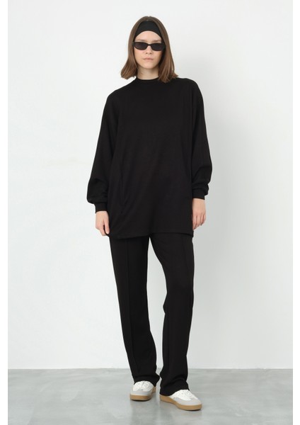 Parçalı Modal Sweat Siyah