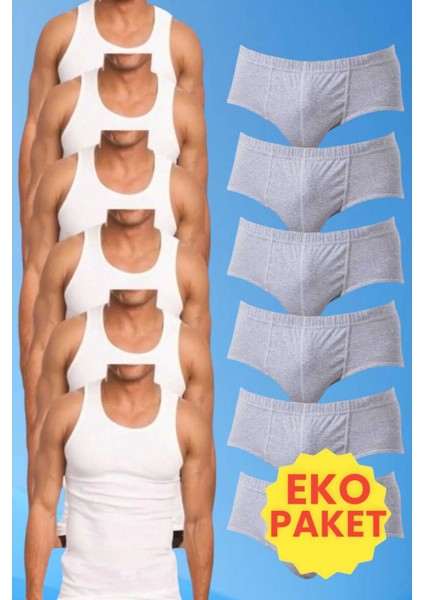 Erkek Pamuklu 6 Atlet 6 Slip Külot Set