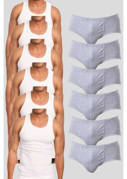 Erkek Pamuklu 6 Atlet 6 Slip Külot Set