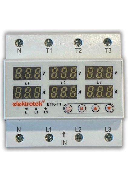 Etk 3 x 63A Trifaze Gerilim ve Akım Koruyucu Şebeke Giriş Voltaj Denetleyici