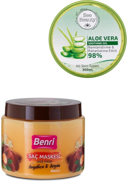 Aloe Vera Jel Hyaluronik 300 Ml Saç Maskesi Angelica & Argan 500 Ml