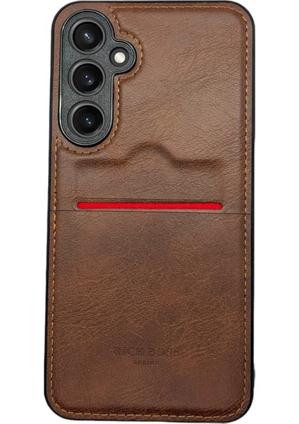 Samsung Galaxy A35 Kartlıklı Rich Boss Lüx Deri Kılıf Koyu Kahverengi