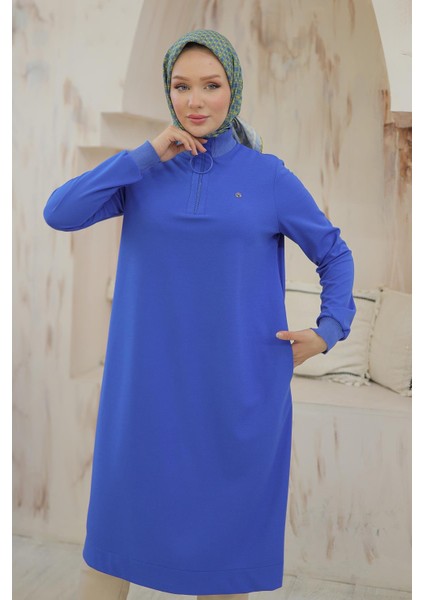 Kolları Ribanalı Yarım Fermuarlı Tunik Sax 24KT436 indirimleri