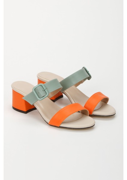 Brons Seri Günlük Kullanım Tokalı Kadın Topuklu Terlik modelleri