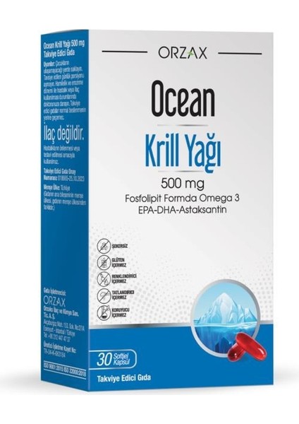 Krill Oil 500 Mg 30 Softjel Kapsül Fosfolipit Formda Omega 3 Yüksek Dha ve Epa İçeren Krill Yağı + Yüz Yıkama Jeli 100 ml