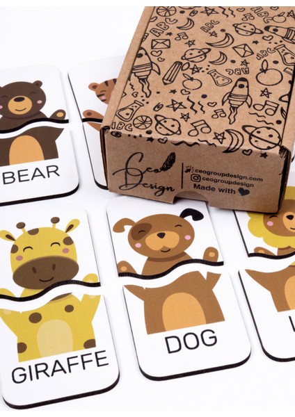 Erken Yaş Ingilizce Öğrenimi Için Şirin Hayvan Puzzle Seti