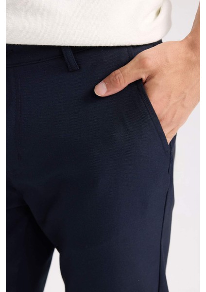 Twill Chino Kumaş Pantolon Slim Fit Dar Kesim Dar Paça Basic Düz Cepli B2091AX24AU