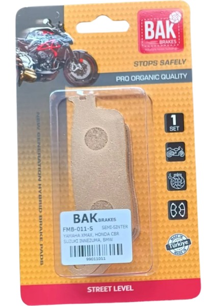 Bak Brakes Fmb-011-S Bmw C600, Yamaha Xmax 250, Honda Cbr 250 R, Benelli Leoncino 500, Trk 502 Kymco Grand Dınk 125. Suzuki Innezuma 250, V-Strom 250. Ön Fren Balatası Yarı Sinter Kalite