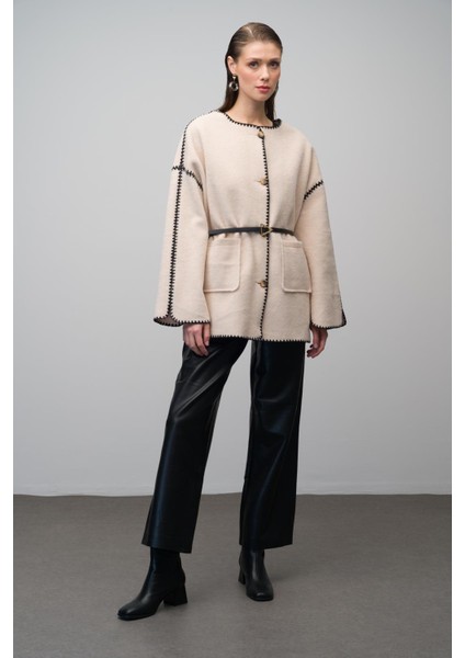 Nakış Detaylı Torba Cepli Astarsız Salaş Kaban Bej 3077 fiyatları