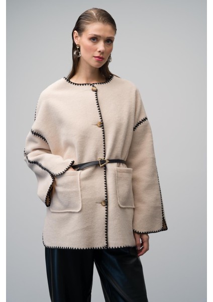 Nakış Detaylı Torba Cepli Astarsız Salaş Kaban Bej 3077 modelleri