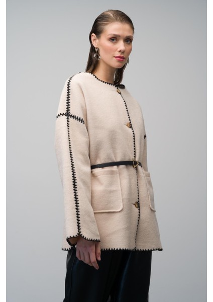 Nakış Detaylı Torba Cepli Astarsız Salaş Kaban Bej 3077 fırsatları