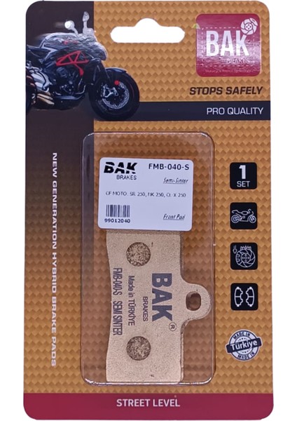 Cf Moto Bak Brakes Fmb-040-S Cf Moto Sr 250, Cl-X 250, Nk 250. Ön Fren Balatası Yarı Sinter Kalite