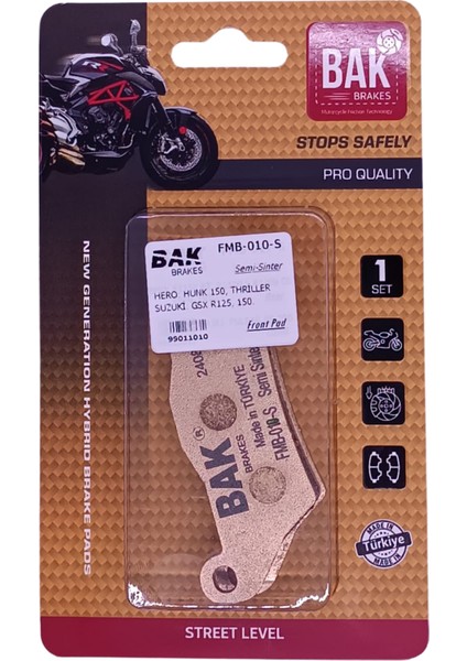 Bak Brakes Fmb-010-S Hero Hunk 150, Suzuki Gsx-R, Gsx-S. Ön Fren Balatası Yarı Sinter Kalite