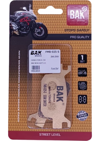 Bak Brakes Fmb-025-S Honda Forza, Fes 250 Foresıght. Benelli Tnt 250, Nevada 250 , Kanuni Sh 250. Arka Fren Balatası Yarı Sinter Kalite
