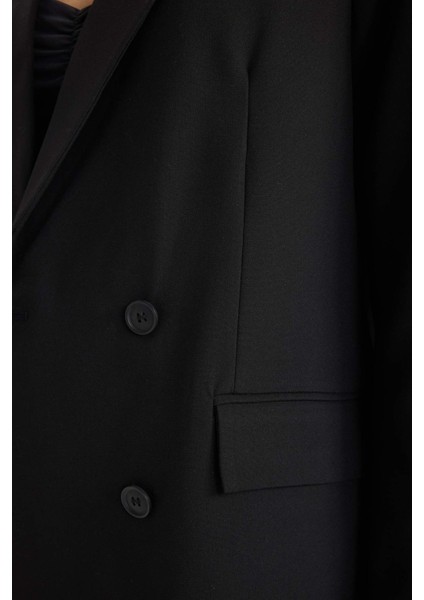 Oversize Geniş Kalıp Blazer Ceket Kruvaze Yaka Düğmeli Basic Düz Blazer Ceket C2575AX24AU indirimleri