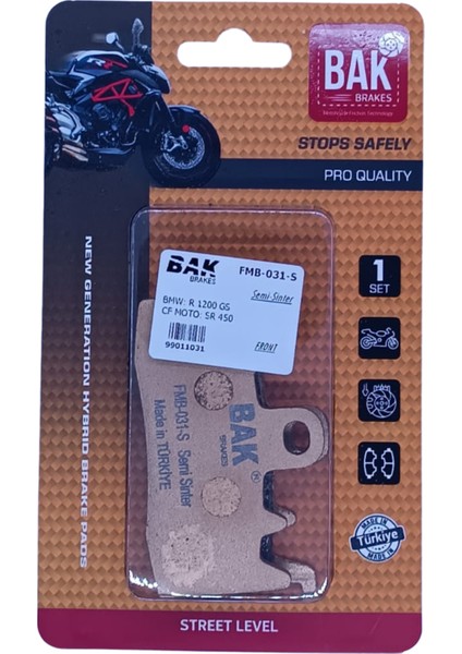 Bak Brakes Fmb-031-S Bmw F1200 Gs, R 1100, S 1150, K 1200 Gt,. Ön Fren Balatası Yarı Sinter Kalite