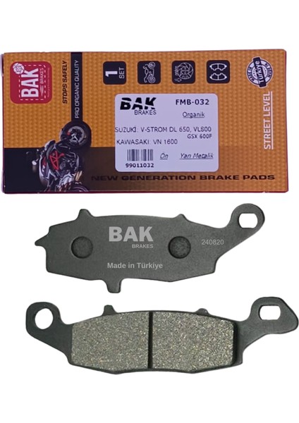 Bak Brakes Fmb-032R Suzuki V-Strom Dl 650, Vl 800 Volusia, Gsx 600F.Kawasakı Vn 1600 Ön Fren Balatası Organik Kalite