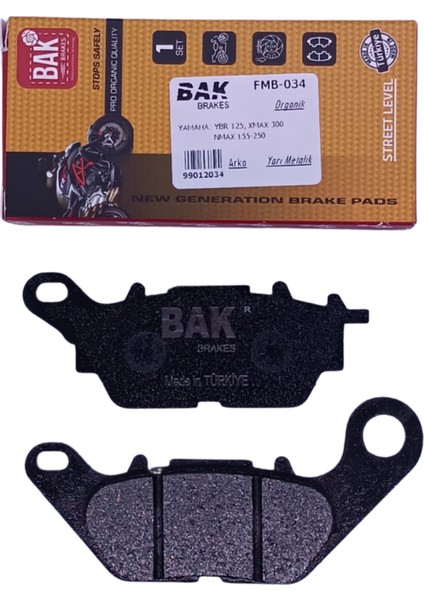 Bak Brakes Fmb-034 Yamaha Ybr 125 / Yamaha Xmax 300, Nmax 155,250 Arka Fren Balatası Organik Kalite