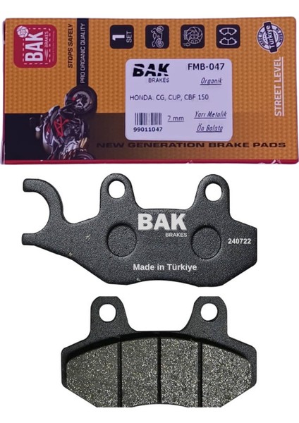 Bak Brakes Fmb-047 Cg, Cup, Honda Cbf 150 (Ince 7 Mm) Ön Fren Balatası Organik Kalite