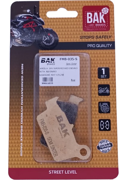 Bak Brakes Fmb-035-S Aprilla Svx 450 Arka Fren Balatası Yarı Sinter Kalite