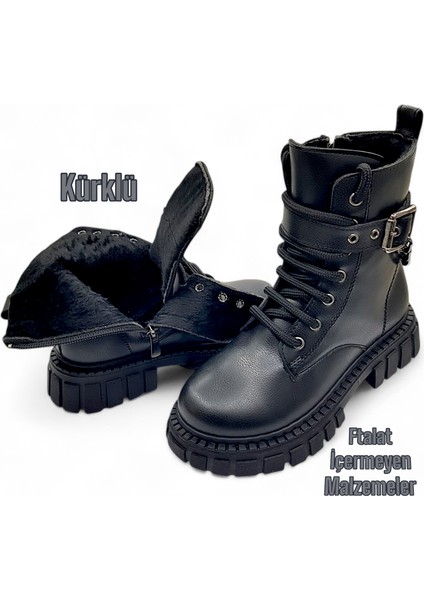 Kürklü Kız Çocuk Çizmesi, Fermuarlı Postal, Çocuk Botu Znc S2303 Mat Siyah 31 modelleri