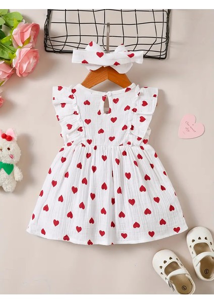 Pamuklu Kız Bebek Elbise Kalp Desenli Aksesuarlı modelleri