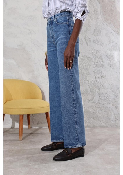 Mavi Yüksek Bel Wide Leg Jean