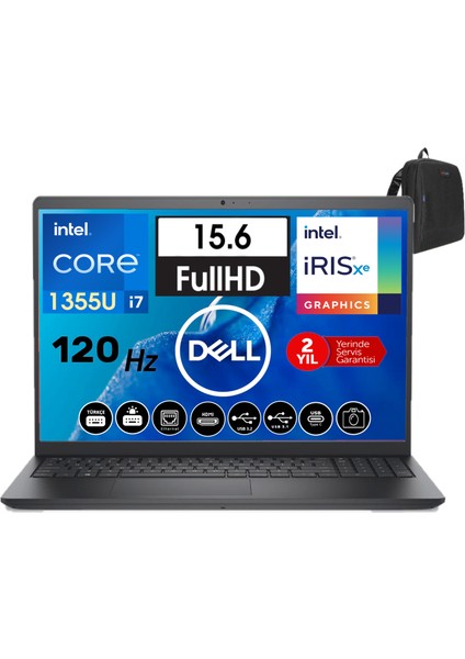 Vostro 3530 Intel Core İ7-1355U 8gb 2tb SSD Fhd 15.6" 120HZ W11PRO Taşınabilir Bilgisayar WN1601PVNB353044+ZETTAÇANTA