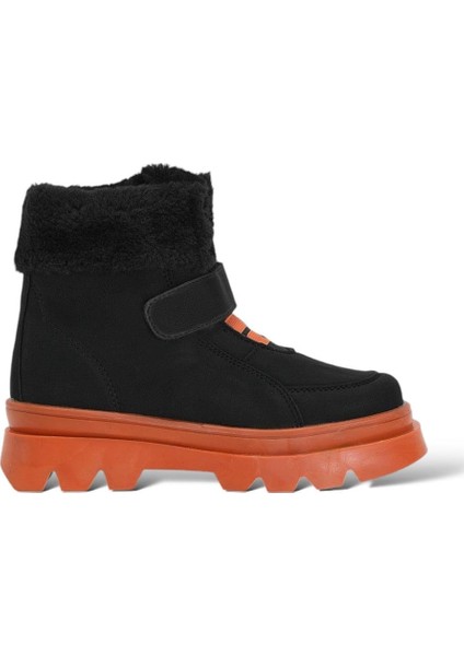 Kaymaz Kalın Taban Kürklü Cırtlı Çocuk Bot SİYAH - TURUNCU