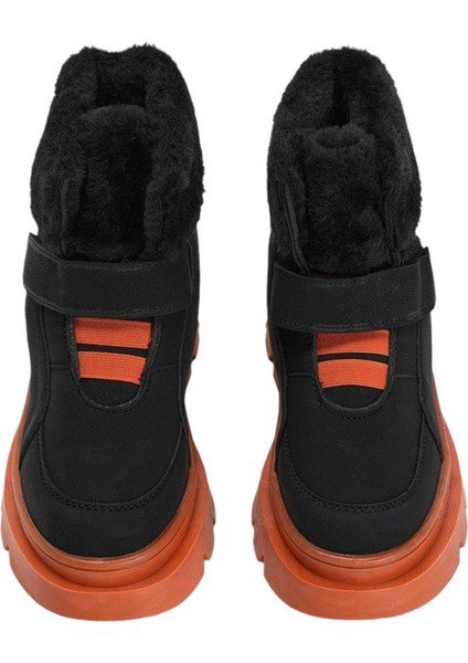 Kaymaz Kalın Taban Kürklü Cırtlı Çocuk Bot SİYAH - TURUNCU fiyatları