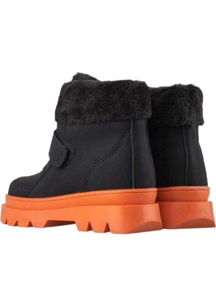 Kaymaz Kalın Taban Kürklü Cırtlı Çocuk Bot SİYAH - TURUNCU modelleri