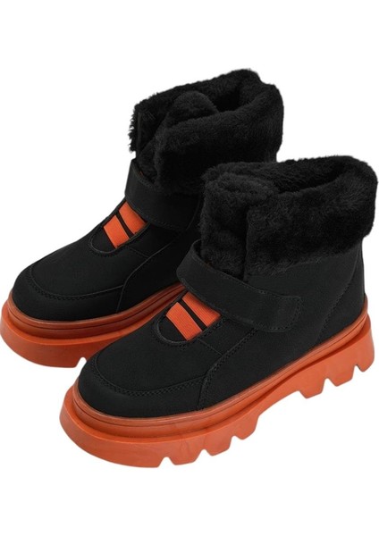 Kaymaz Kalın Taban Kürklü Cırtlı Çocuk Bot SİYAH - TURUNCU indirimleri
