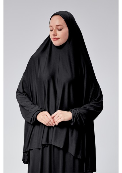Kadın Iki Parça Namaz Elbisesi Başörtülü Organik Pamuklu Lastikli Kolu Kaymaz Etek Penye Tesettür Siyah fırsatları