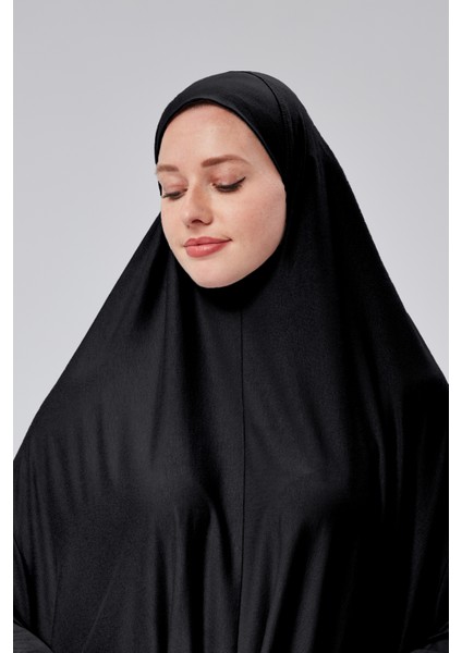 Kadın Iki Parça Namaz Elbisesi Başörtülü Organik Pamuklu Lastikli Kolu Kaymaz Etek Penye Tesettür Siyah indirimleri