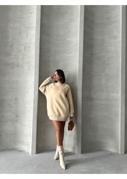 SWT-14271 Vizon Cepli Oversize Üç Iplik Kapüşonlu Basic Sweatshirt