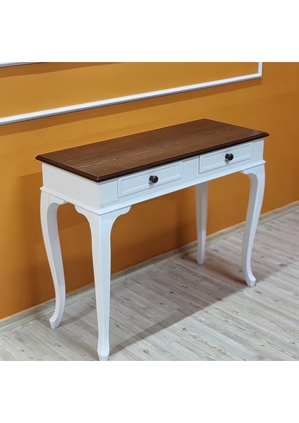 Ceviz Tablalı 100 Cm Çekmeceli Beyaz Lükens Dresuar