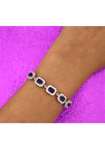 925 Ayar Gümüş Safir Baget Taşlı Pırlanta Montür Takı Seti indirimleri