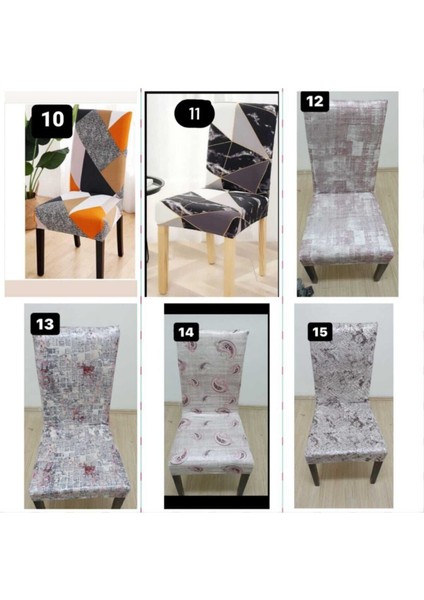 Beyaz Mermer Desenli Standart Sandalye Kılıfı 6 Adet Likralı Lastikli Kadife Kumaş indirimleri