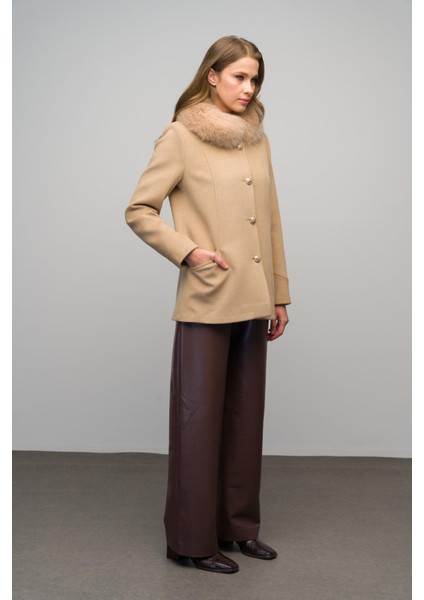 Yakası Çıkabilir Kürklü Düğme Kapamalı Kısa Kaşmir Kaban A.kamel 3061-TK modelleri