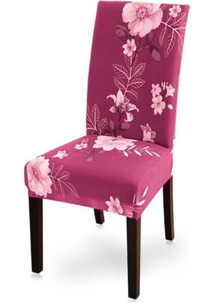 Çiçek Desenli Dijital Kadife Kumaş Standart Sandalye Kılıfı 6 Adet Örtü Kırmızı Renk fırsatları