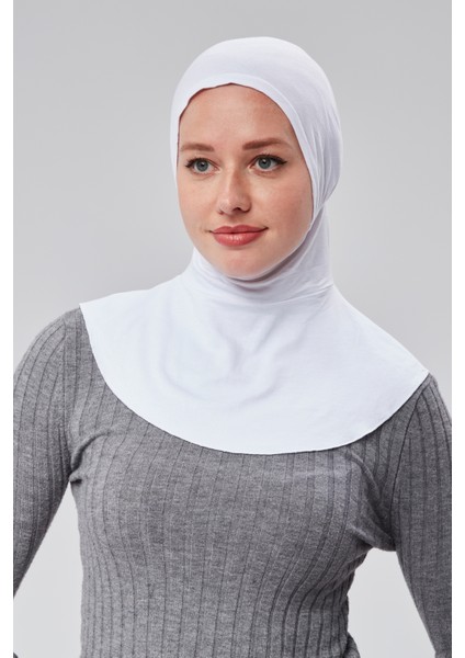 Tesettür Penye Sporcu Boyunluklu Hijab Bone S200 Beyaz