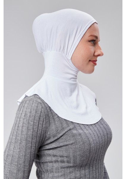 Tesettür Penye Sporcu Boyunluklu Hijab Bone S200 Beyaz