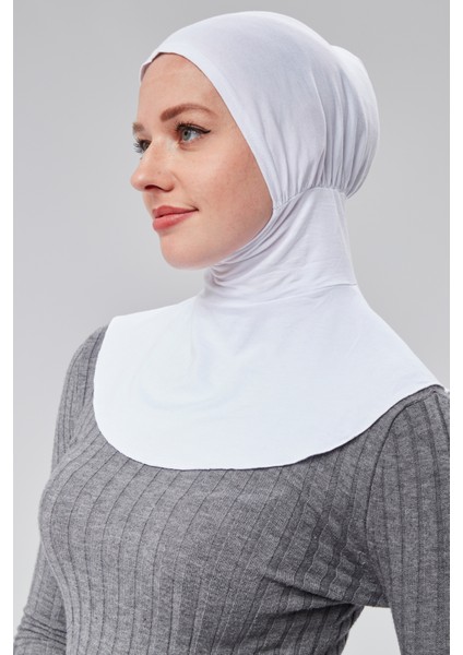 Tesettür Penye Sporcu Boyunluklu Hijab Bone S200 Beyaz
