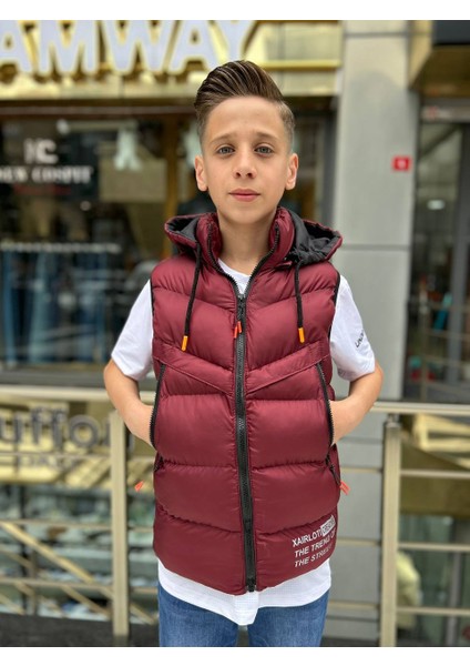 Unisex Kız-Erkek Çocuk Çıkarılabilir Kapüşonlu Şişme Yelek Trend Ürün Okul Su Geçirmez