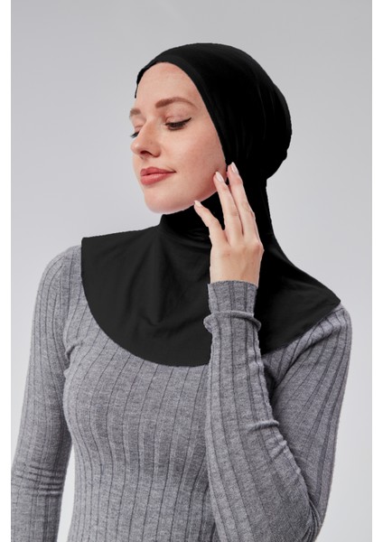 Sonbahar Moda Tesettür Penye Sporcu Boyunluklu Hijab Bone S200 Siyah