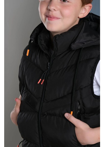 Unisex Kız-Erkek Çocuk Çıkarılabilir Kapüşonlu Şişme Yelek Trend Ürün Okul Su Geçirmez