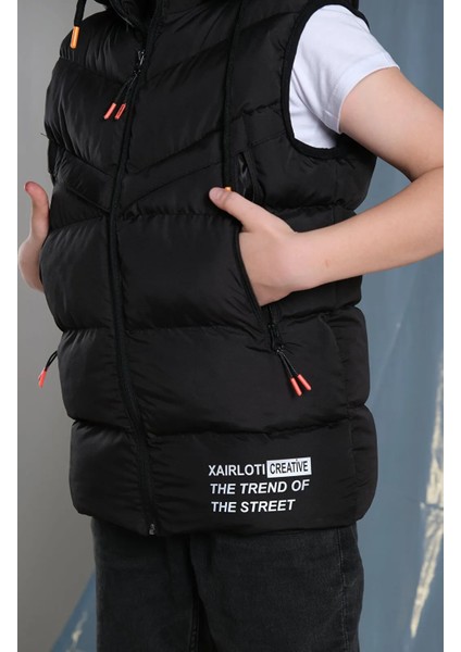 Unisex Kız-Erkek Çocuk Çıkarılabilir Kapüşonlu Şişme Yelek Trend Ürün Okul Su Geçirmez